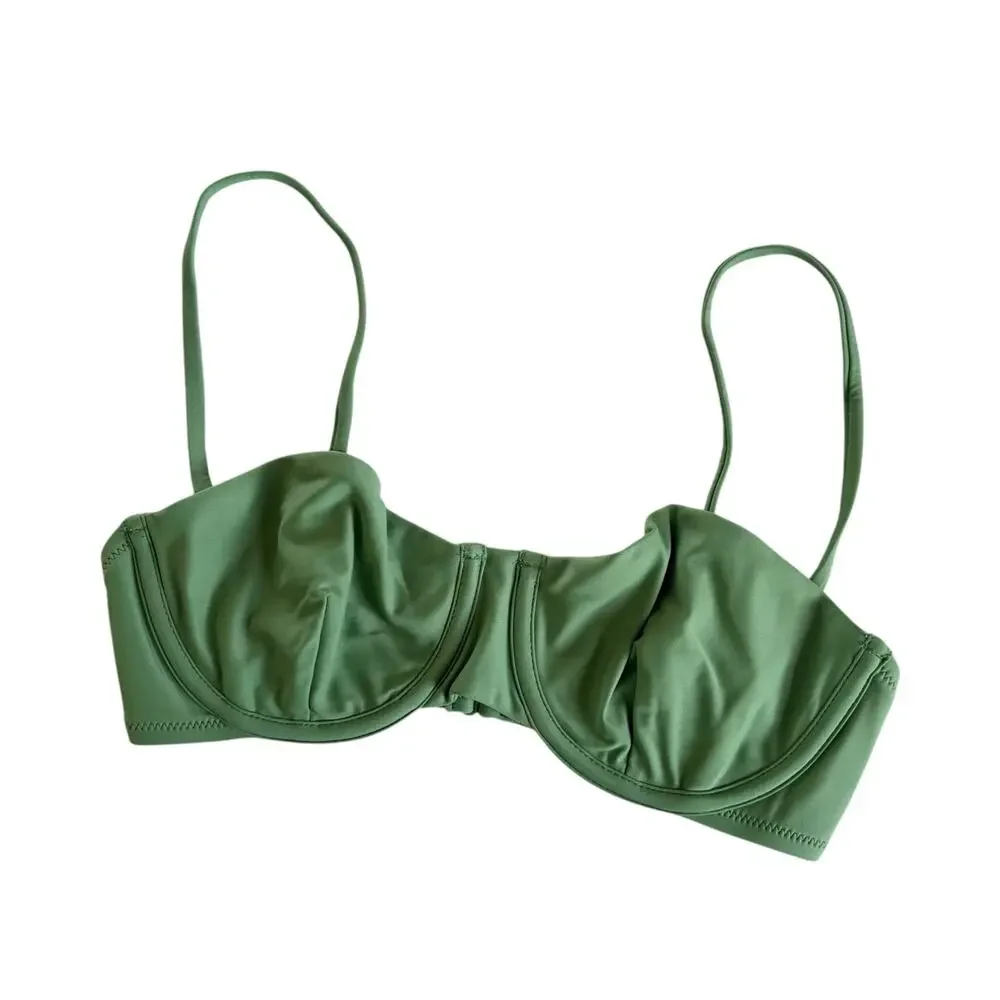 J.Crew Balconette Underwire Bikini Top Green Women's Swimwear Size 32C